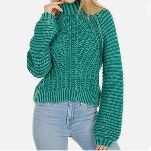 Free People Sweetheart Sweater Chunky Rib Knit Pullover Green size Small